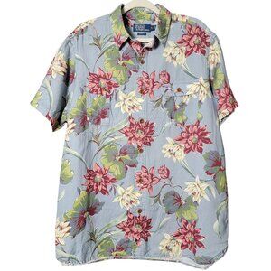 VTG Polo Ralph Lauren Mens Floral Linen Blend Hawaiian Beachy Vacation Shirt XL